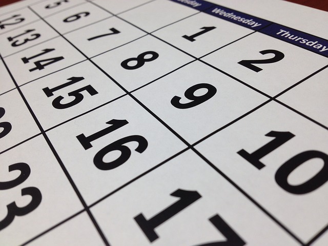Side view of a monthly desk calendar - showing the week from the 5 - 10.